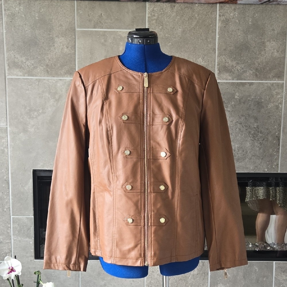 Dennis Basso Brown Leather Jacket with Studded Design